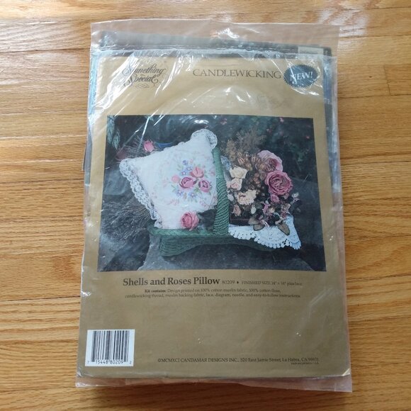 Vintage Embroidered Pillow Sewing Kit Candlewicking Flowers Lace Fabric Floss - Picture 1 of 10